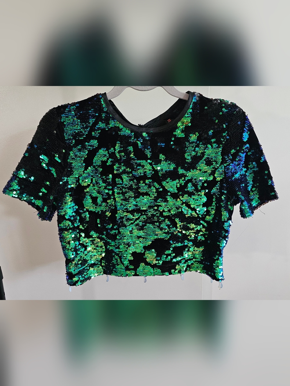 Sequin Crop Top - Green/Black